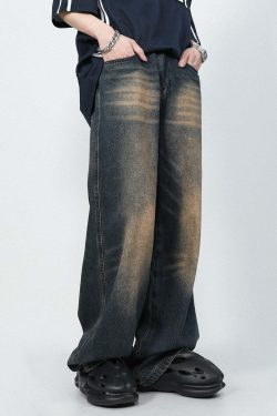 MRNEARLY Faded Jeans - Y2K Summer Grunge 90s Fashion, Retro Hip Hop, Pastel Goth, Y2K