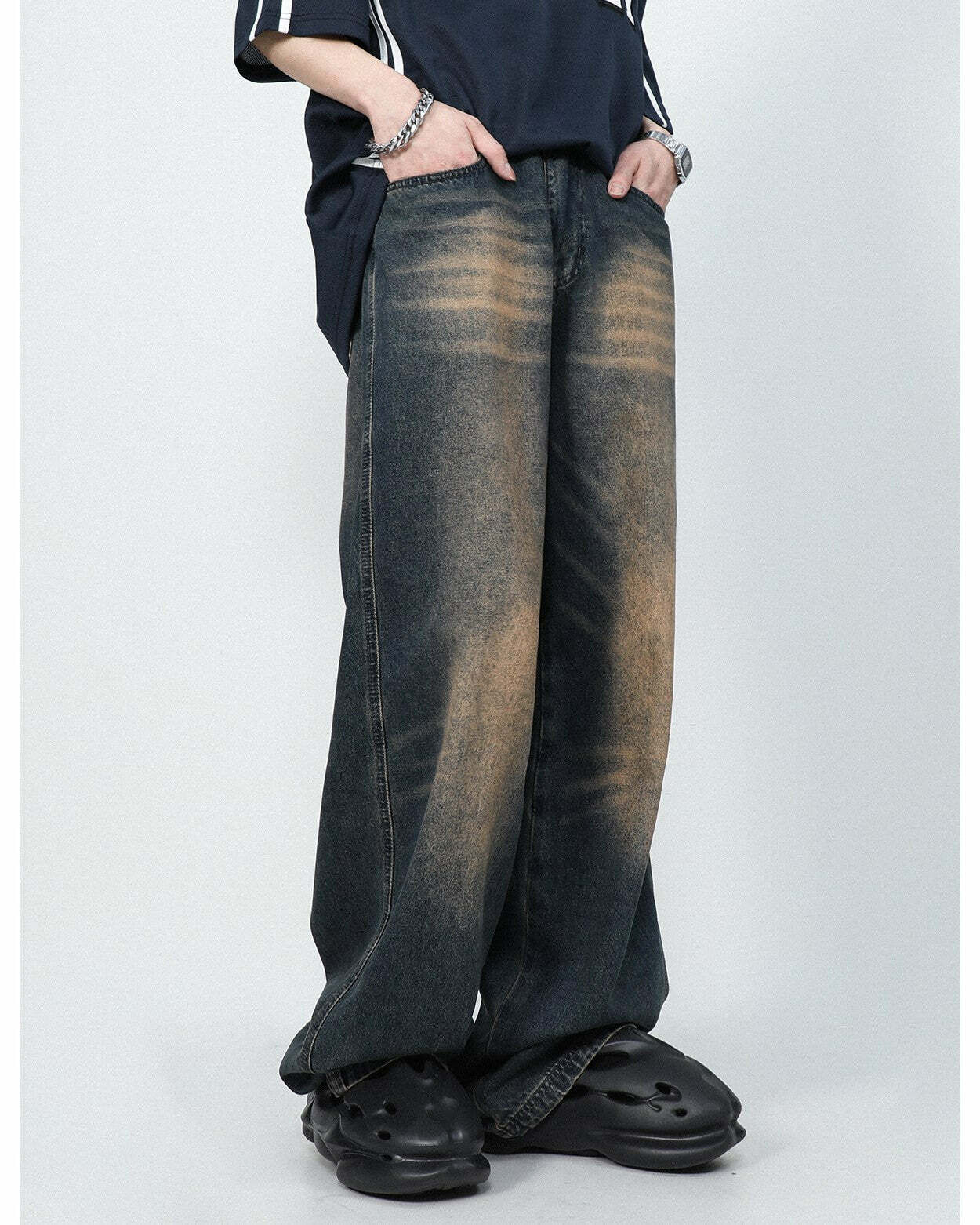 MRNEARLY Faded Jeans - Y2K Summer Grunge 90s Fashion, Retro Hip Hop, Pastel Goth, Y2K