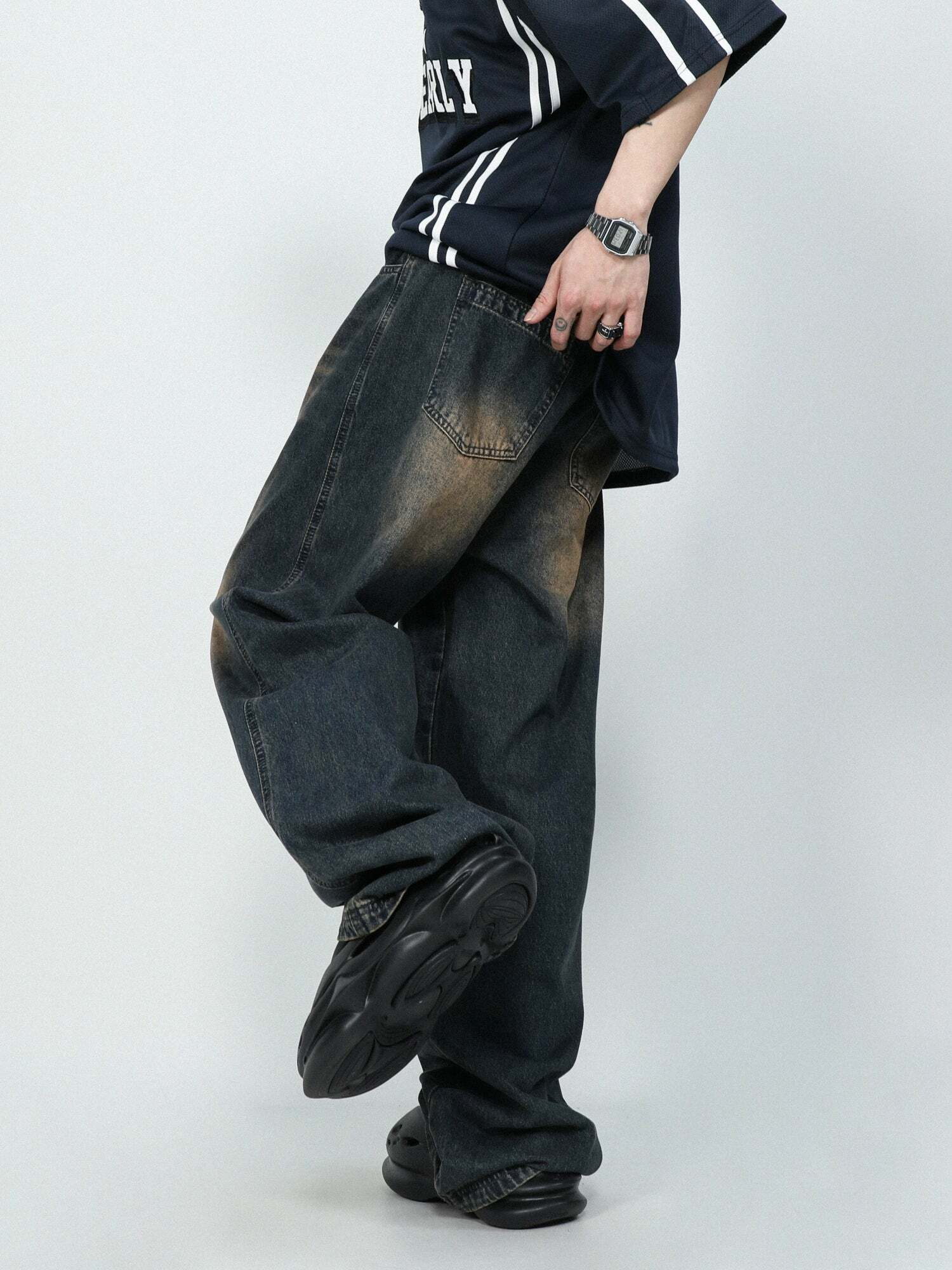 MRNEARLY Faded Jeans - Y2K Summer Grunge 90s Fashion, Retro Hip Hop, Pastel Goth, Y2K