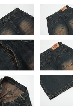 MRNEARLY Faded Jeans - Y2K Summer Grunge 90s Fashion, Retro Hip Hop, Pastel Goth, Y2K