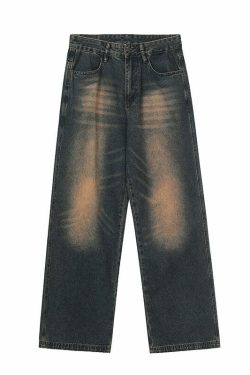 MRNEARLY Faded Jeans - Y2K Summer Grunge 90s Fashion, Retro Hip Hop, Pastel Goth, Y2K