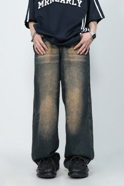 MRNEARLY Faded Jeans - Y2K Summer Grunge 90s Fashion, Retro Hip Hop, Pastel Goth, Y2K
