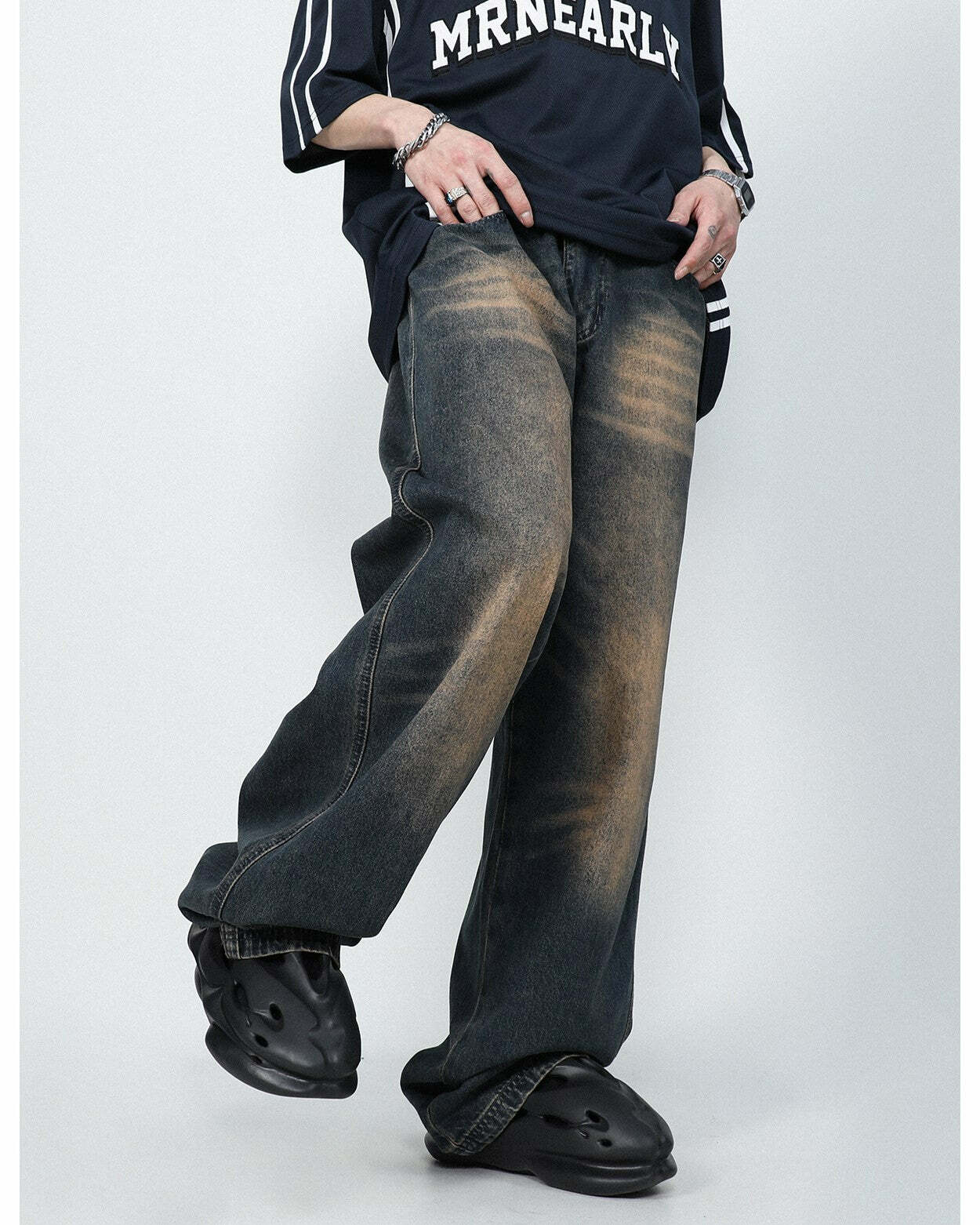 MRNEARLY Faded Jeans - Y2K Summer Grunge 90s Fashion, Retro Hip Hop, Pastel Goth, Y2K