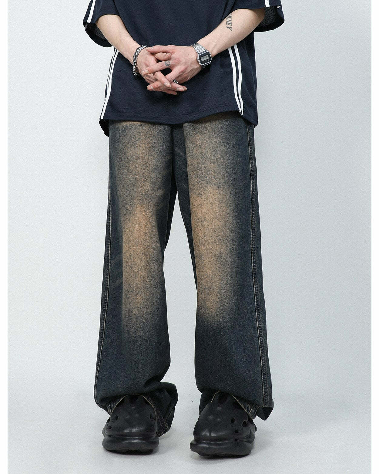 MRNEARLY Faded Jeans - Y2K Summer Grunge 90s Fashion, Retro Hip Hop, Pastel Goth, Y2K