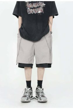 MRNEARLY Layered Zip Shorts - Y2K Summer Grunge, 90s Retro, Gothic Y2K, Y2K Club