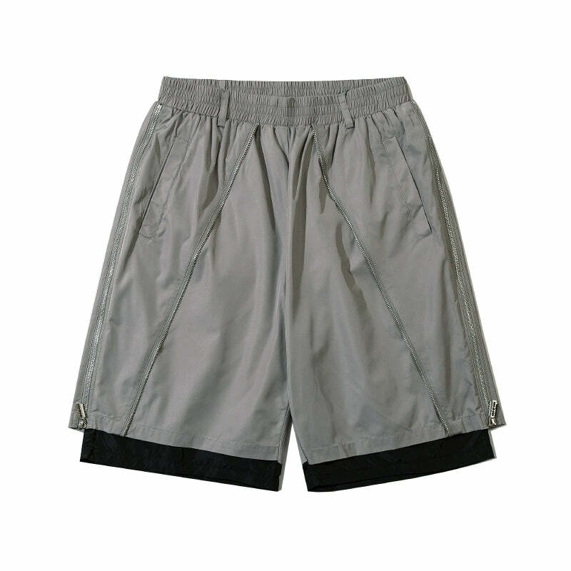 MRNEARLY Layered Zip Shorts - Y2K Summer Grunge, 90s Retro, Gothic Y2K, Y2K Club
