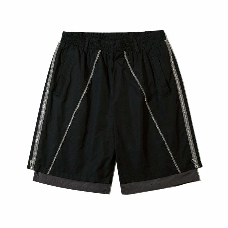 MRNEARLY Layered Zip Shorts - Y2K Summer Grunge, 90s Retro, Gothic Y2K, Y2K Club
