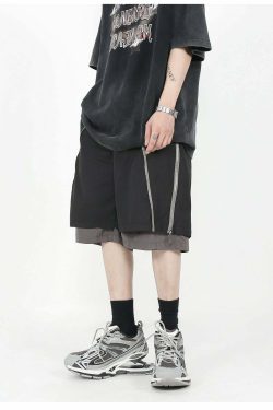 MRNEARLY Layered Zip Shorts - Y2K Summer Grunge, 90s Retro, Gothic Y2K, Y2K Club