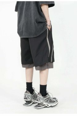 MRNEARLY Layered Zip Shorts - Y2K Summer Grunge, 90s Retro, Gothic Y2K, Y2K Club