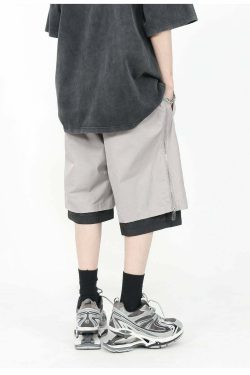 MRNEARLY Layered Zip Shorts - Y2K Summer Grunge, 90s Retro, Gothic Y2K, Y2K Club