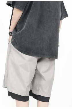 MRNEARLY Layered Zip Shorts - Y2K Summer Grunge, 90s Retro, Gothic Y2K, Y2K Club