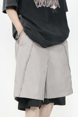 MRNEARLY Layered Zip Shorts - Y2K Summer Grunge, 90s Retro, Pastel Goth, Y2K Club Out