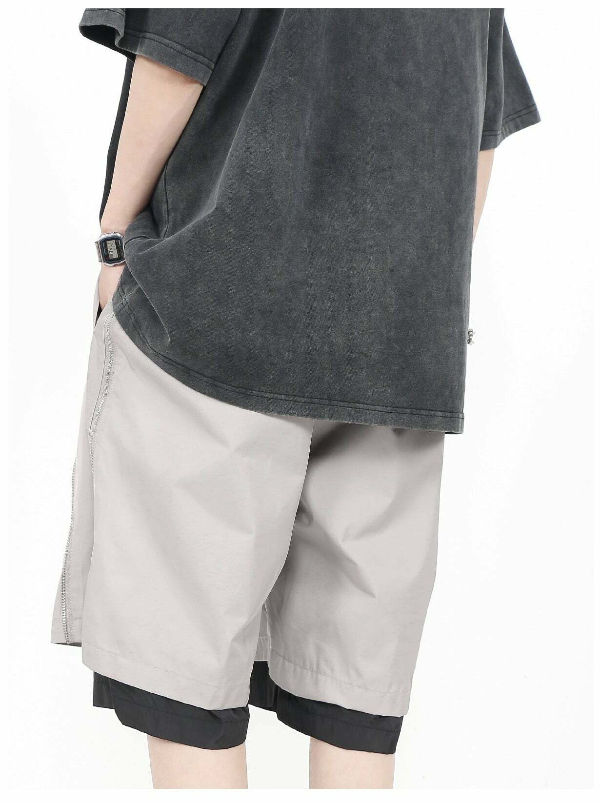 MRNEARLY Layered Zip Shorts - Y2K Summer Grunge, 90s Retro, Pastel Goth, Y2K Club Out