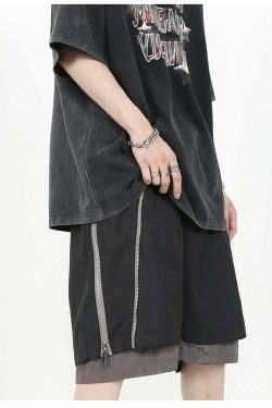 MRNEARLY Layered Zip Shorts - Y2K Summer Grunge, 90s Retro, Pastel Goth, Y2K Club Out