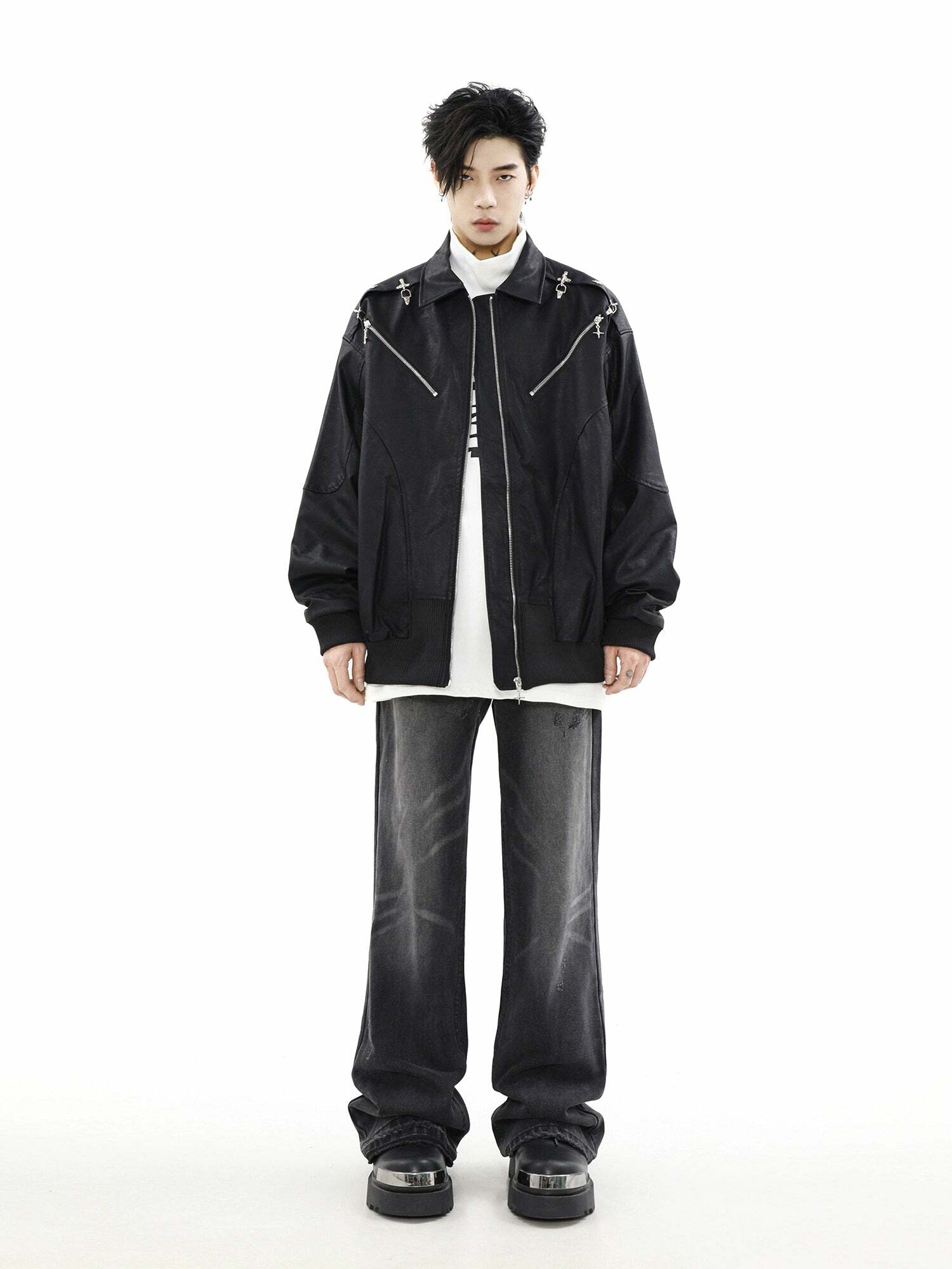 MRNEARLY Star-Studded Bomber Jacket - Y2K Summer, 90s Grunge, Retro Hip Hop, Pastel Goth