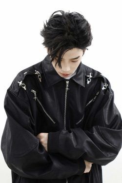 MRNEARLY Star-Studded Bomber Jacket - Y2K Summer, 90s Grunge, Retro Hip Hop, Pastel Goth