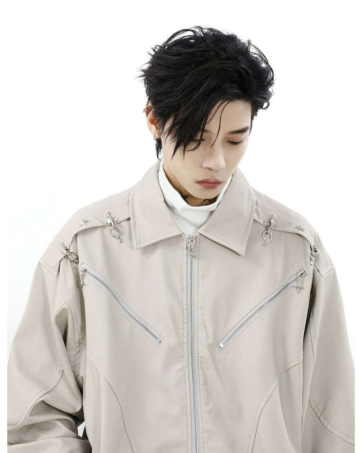 MRNEARLY Star-Studded Bomber Jacket - Y2K Summer, 90s Grunge, Retro Style, Y2K Party