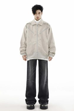 MRNEARLY Star-Studded Bomber Jacket - Y2K Summer, 90s Grunge, Retro Style, Y2K Party