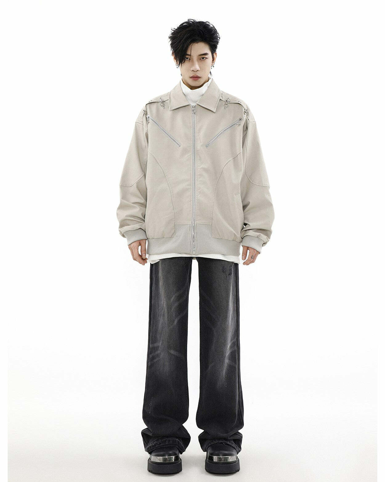 MRNEARLY Star-Studded Bomber Jacket - Y2K Summer, 90s Grunge, Retro Style, Y2K Party
