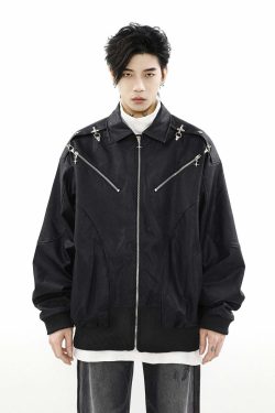 MRNEARLY Star-Studded Bomber Jacket - Y2K Summer, 90s Grunge, Retro Style, Y2K Party