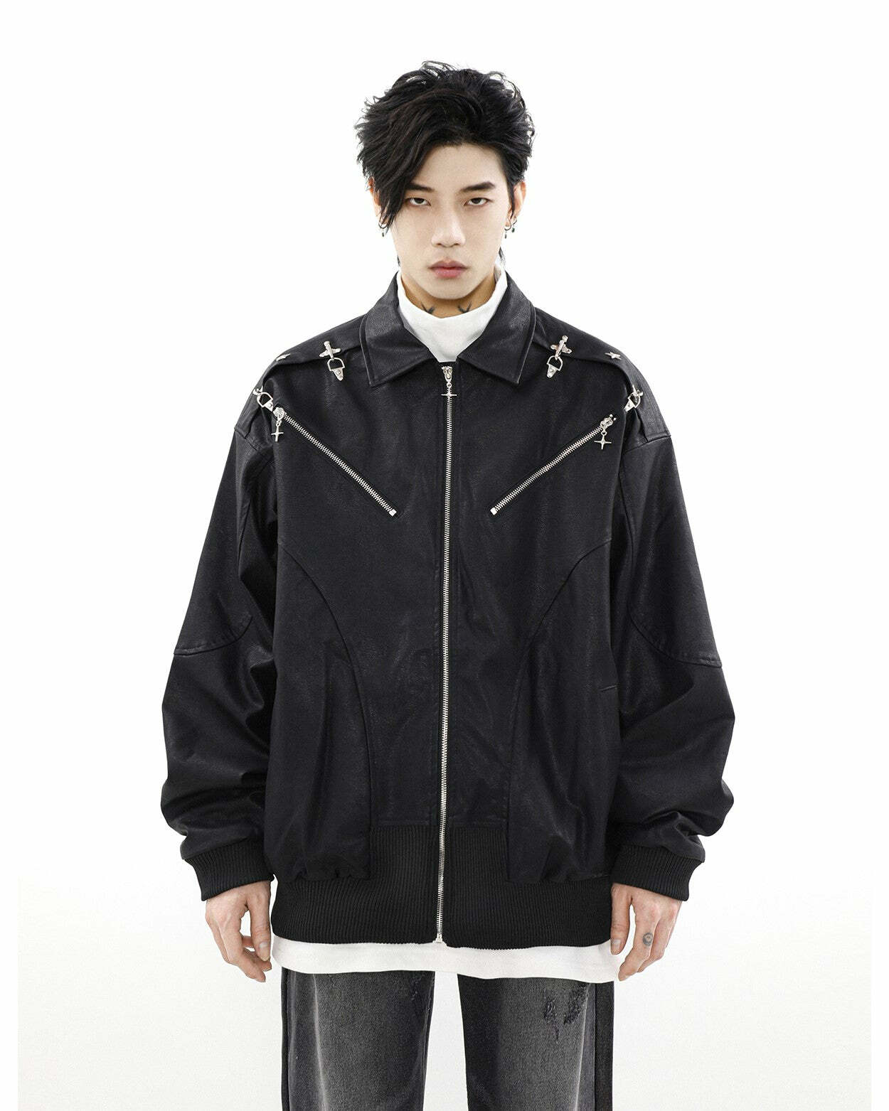 MRNEARLY Star-Studded Bomber Jacket - Y2K Summer, 90s Grunge, Retro Style, Y2K Party