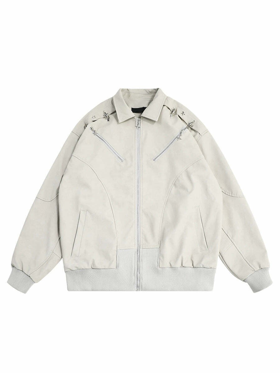 MRNEARLY Star-Studded Bomber Jacket - Y2K Summer, 90s Grunge, Retro Style, Y2K Party