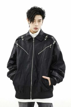 MRNEARLY Star-Studded Bomber Jacket - Y2K Summer, 90s Grunge, Retro Style, Y2K Party