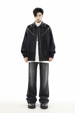 MRNEARLY Star-Studded Bomber Jacket - Y2K Summer, 90s Grunge, Retro Style, Y2K Party