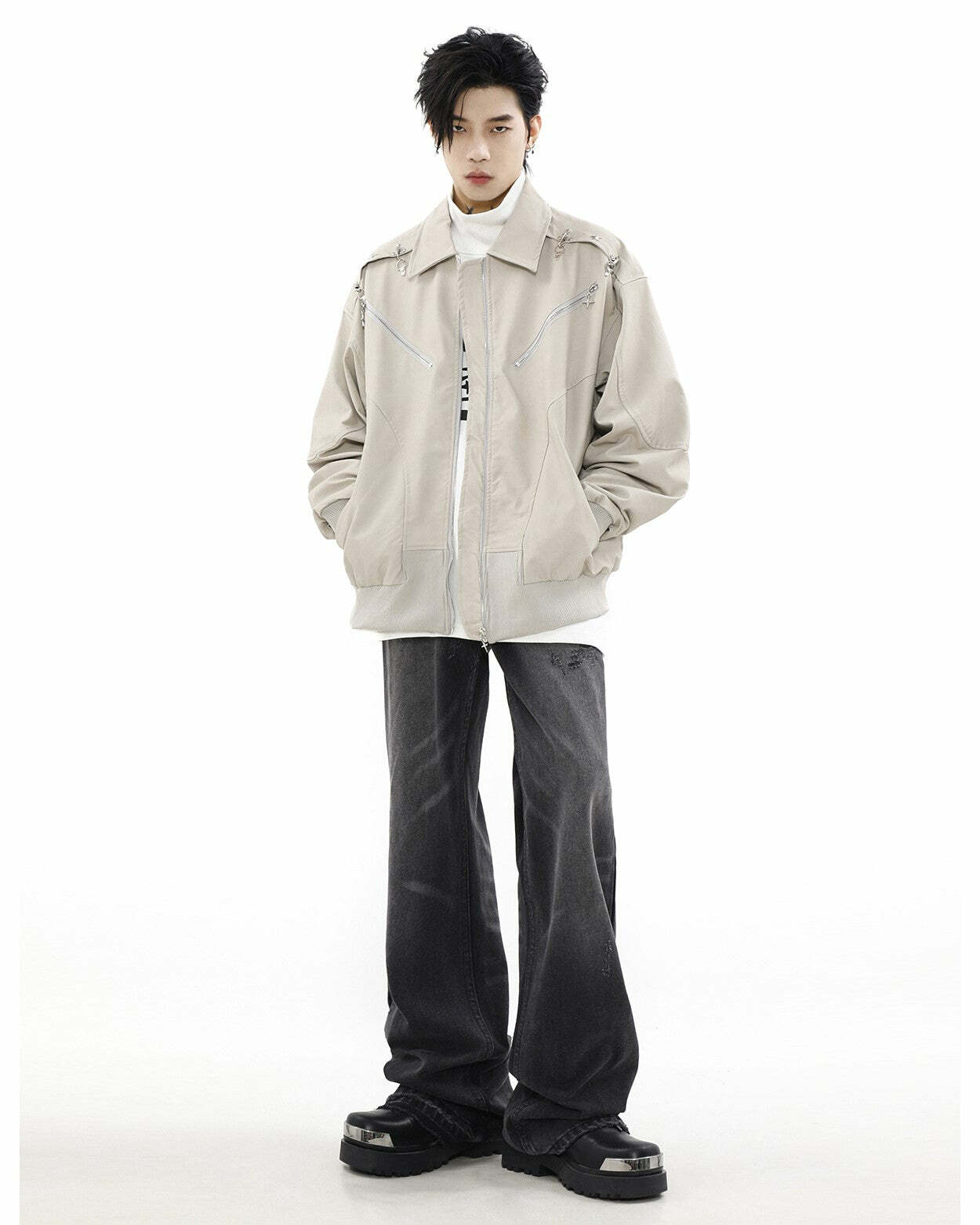 MRNEARLY Star-Studded Bomber Jacket - Y2K Summer, 90s Grunge, Retro Style, Y2K Party