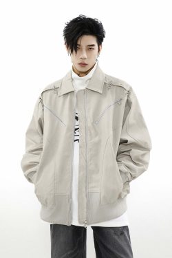 MRNEARLY Star-Studded Bomber Jacket - Y2K Summer, 90s Grunge, Retro Style, Y2K Party