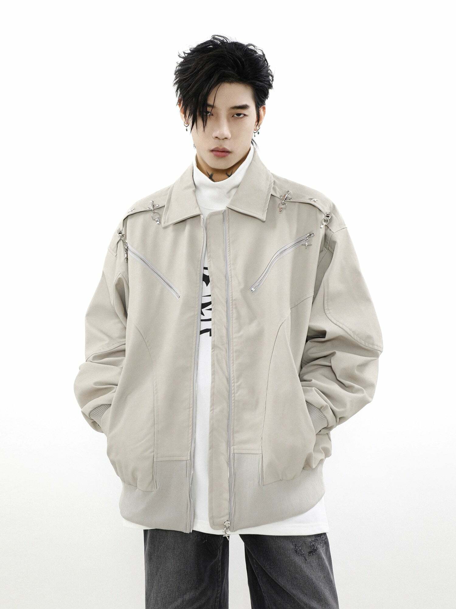 MRNEARLY Star-Studded Bomber Jacket - Y2K Summer, 90s Grunge, Retro Style, Y2K Party