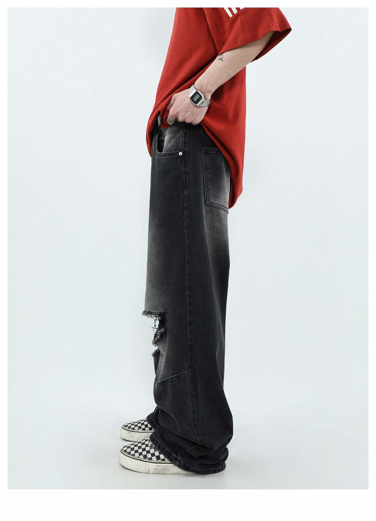 MRNEARLY Vintage Washed Ripped Jeans - Y2K Grunge, 90s Fashion, Retro Style, Y2K Summer Out
