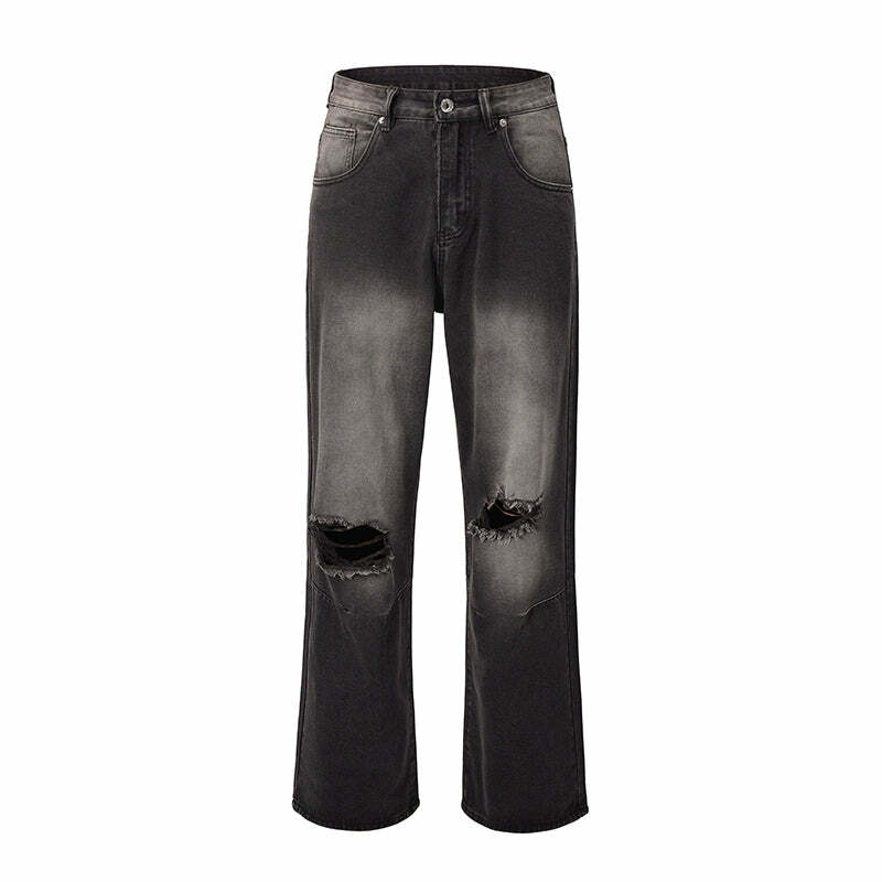 MRNEARLY Vintage Washed Ripped Jeans - Y2K Grunge, 90s Fashion, Retro Style, Y2K Summer Out