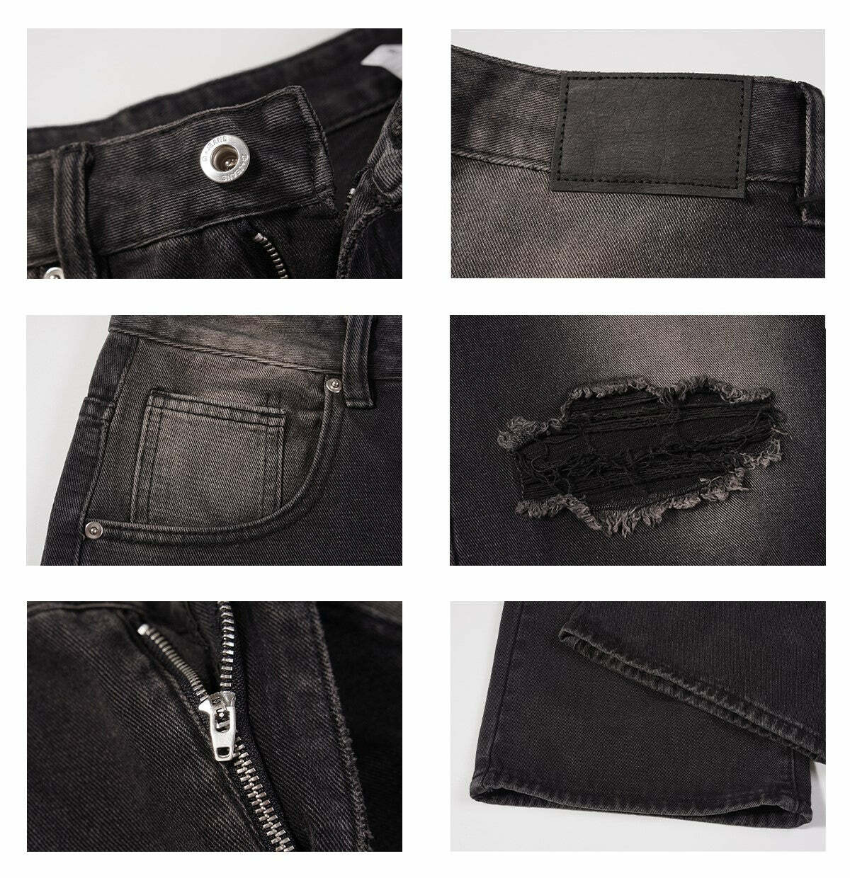 MRNEARLY Vintage Washed Ripped Jeans - Y2K Grunge, 90s Fashion, Retro Style, Y2K Summer Out