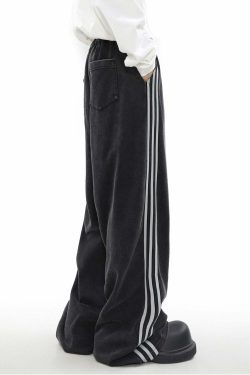 MRNEARLY Y2K Wide Leg Track Pants - 90s Grunge, Retro Summer Outfits, Y2K Fashion Essentials