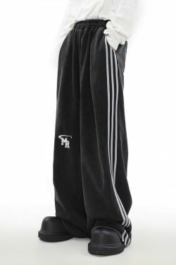 MRNEARLY Y2K Wide Leg Track Pants - 90s Grunge, Retro Summer Outfits, Y2K Fashion Essentials