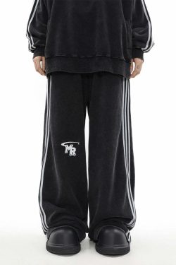 MRNEARLY Y2K Wide Leg Track Pants - 90s Grunge, Retro Summer Outfits, Y2K Fashion Essentials