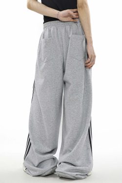 MRNEARLY Y2K Wide Leg Track Pants - 90s Grunge, Retro Summer Outfits, Y2K Fashion Essentials