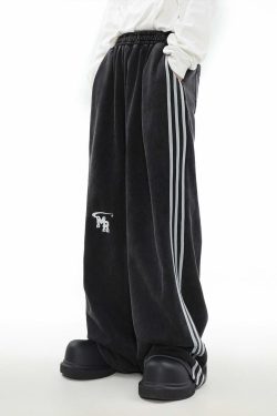MRNEARLY Y2K Wide Leg Track Pants - 90s Grunge, Retro Summer Outfits, Y2K Fashion Essentials