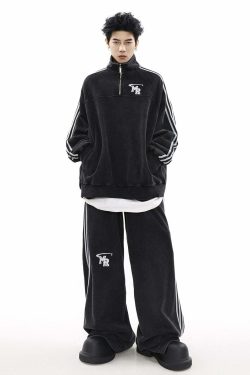 MRNEARLY Y2K Wide Leg Track Pants - 90s Grunge, Retro Summer Outfits, Y2K Fashion Essentials
