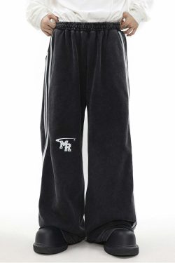 MRNEARLY Y2K Wide Leg Track Pants - 90s Grunge, Retro Summer Outfits, Y2K Fashion Essentials