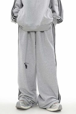 MRNEARLY Y2K Wide Leg Track Pants - 90s Grunge, Retro Summer Outfits, Y2K Fashion Essentials