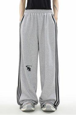 MRNEARLY Y2K Wide Leg Track Pants - 90s Grunge, Retro Summer Outfits, Y2K Fashion Essentials