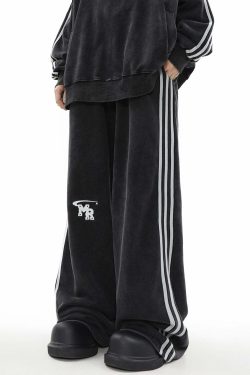 MRNEARLY Y2K Wide Leg Track Pants - 90s Grunge, Retro Summer Outfits, Y2K Fashion Essentials