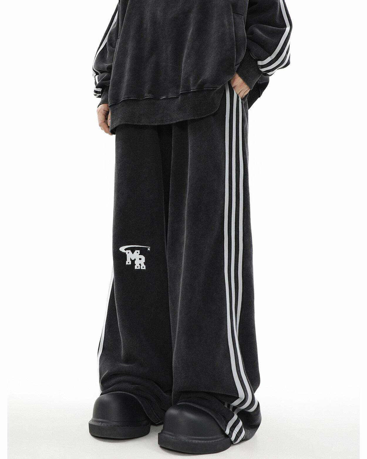 MRNEARLY Y2K Wide Leg Track Pants - 90s Grunge, Retro Summer Outfits, Y2K Fashion Essentials