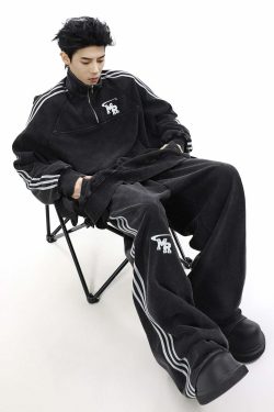 MRNEARLY Y2K Wide Leg Track Pants - 90s Grunge, Retro Summer Outfits, Y2K Fashion Essentials