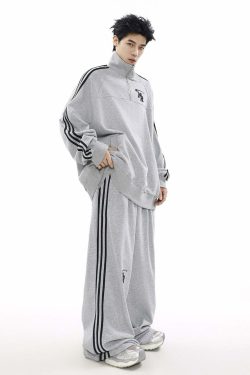 MRNEARLY Y2K Wide Leg Track Pants - 90s Grunge, Retro Summer Outfits, Y2K Fashion Essentials