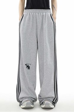MRNEARLY Y2K Wide Leg Track Pants - 90s Grunge, Retro Summer Outfits, Y2K Fashion Essentials