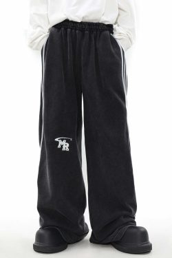 MRNEARLY Y2K Wide Leg Track Pants - 90s Grunge, Retro Summer Outfits, Y2K Fashion Essentials