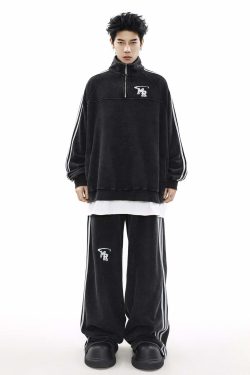 MRNEARLY Y2K Wide Leg Track Pants - 90s Grunge, Retro Summer Outfits, Y2K Fashion Essentials